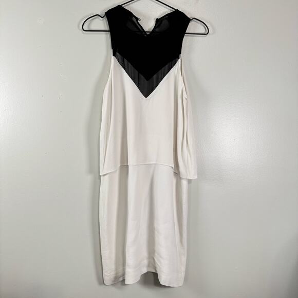 Sandro Paris Black & White Colorblocked Layered Mini Dress Womens Size 2 Party - Picture 1 of 10